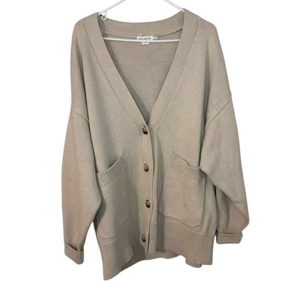 Good American Chunky Oversized Cardigan Cotton in Cream Beige Size 5/6 • 2XL/3XL - Picture 2 of 7